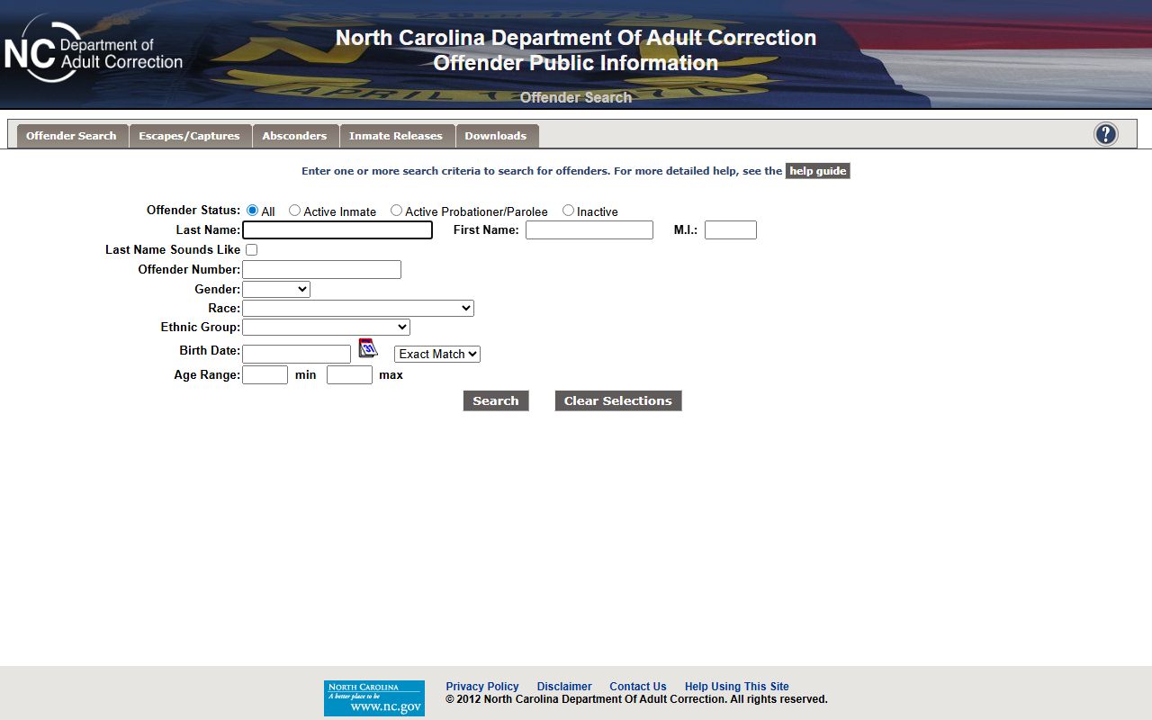 North Carolina state offender search form
