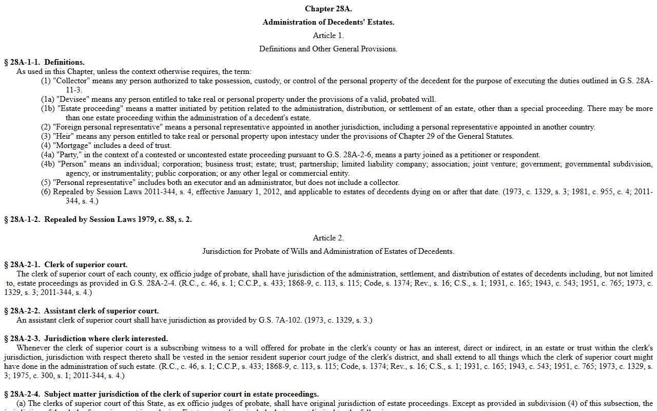 North Carolina estate administration statutes