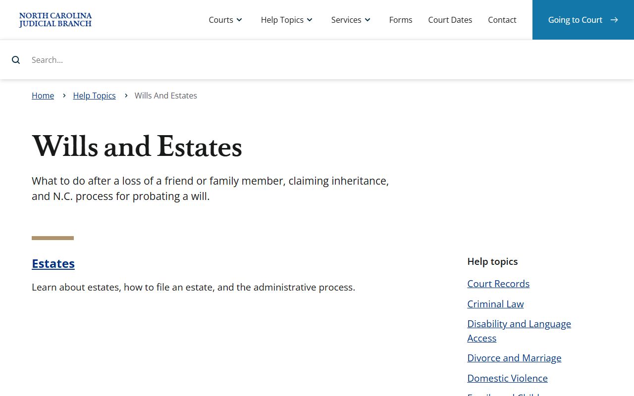 Wills and estates help topic showing Clerk probate role